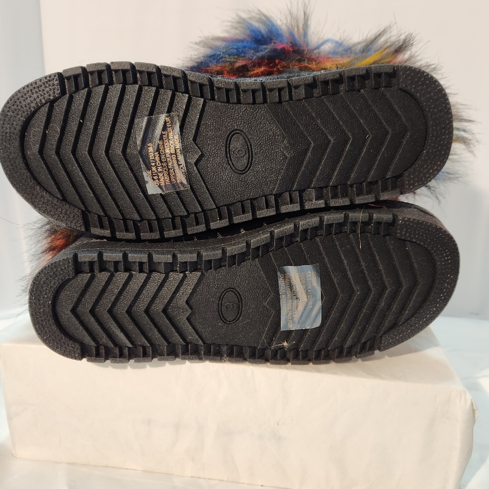 JUSTFAB MULTICOLOR CARRIE FAUX-FUR FUZZY BLACK ANKLE BOOTS 6 - Picture 5 of 9
